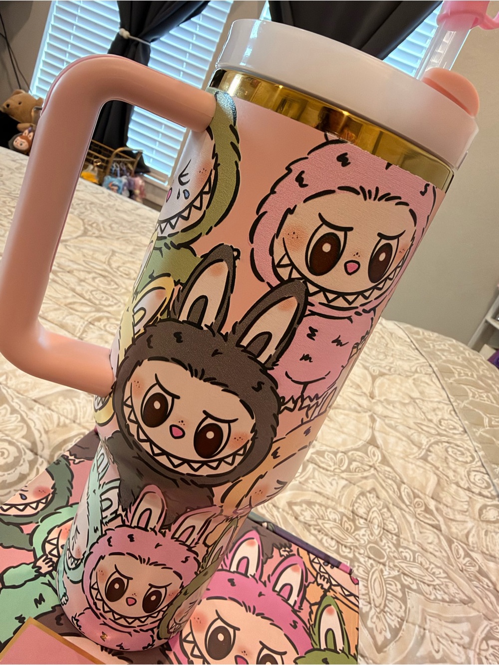 Cute Cartoon Monster Pink Travel Mug with Handle